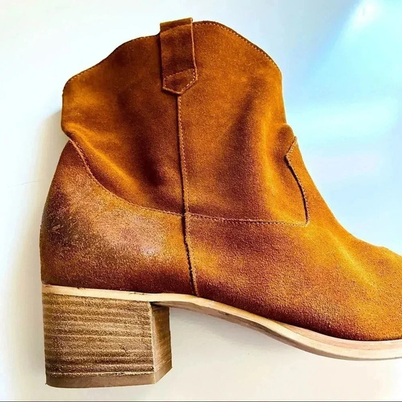 Sundance Catalog Leann Suede Cognac Ankle Booties - Picture 8 of 9